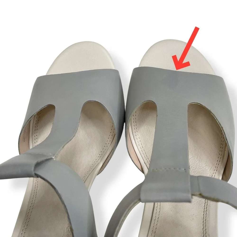 Wythe NY Women Size 8 (38) Gray Zander T Strap Sandals Chunky Heels Shoes NWB